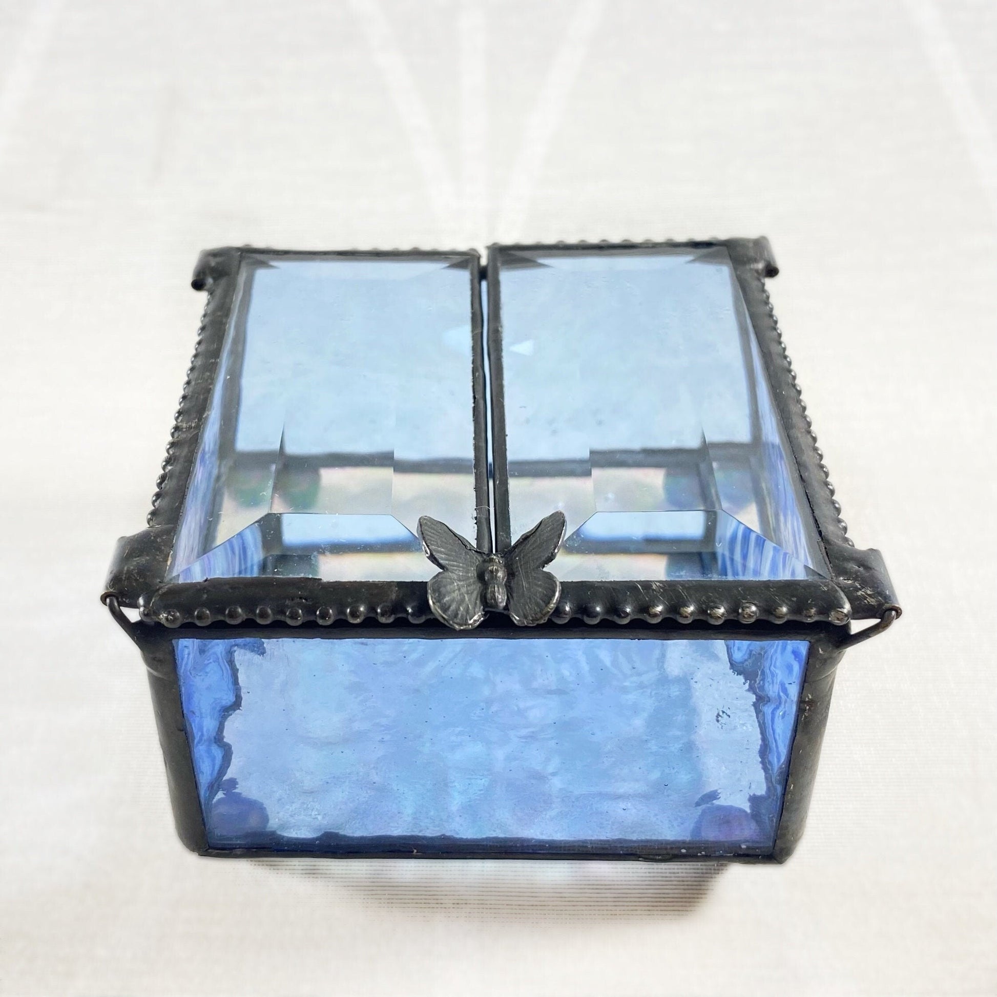 Blue Stained Glass Decorative Keepsake Jewelry Box with Butterfly