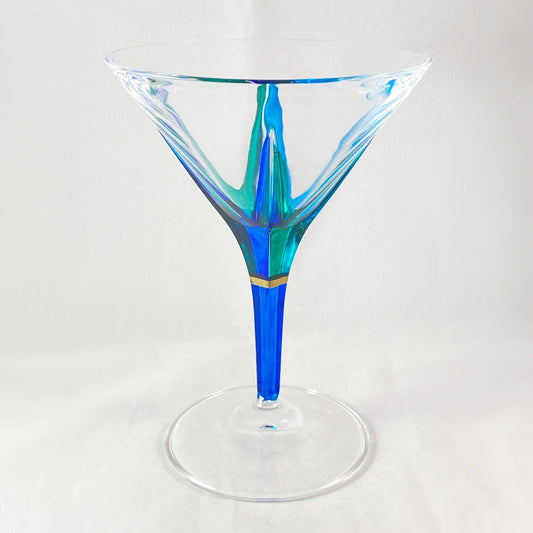 Aqua Blue Stem Fusion SD Venetian Glass Martini Glass - Handmade in Italy, Colorful Murano Glass