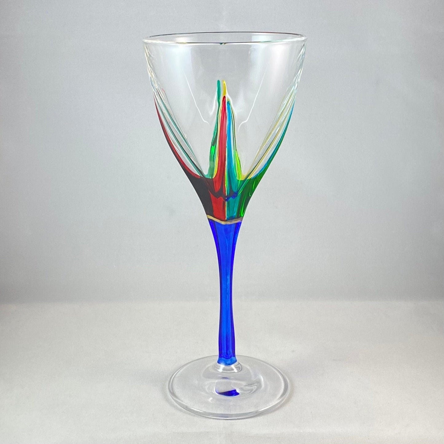 Blue Stem Fusion Venetian Glass Wine Glass - Handmade in Italy, Colorful Murano Glass
