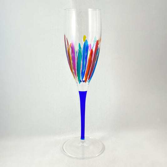 Blue Stem Incanto Venetian Glass Champagne Flute - Handmade in Italy, Colorful Murano Glass
