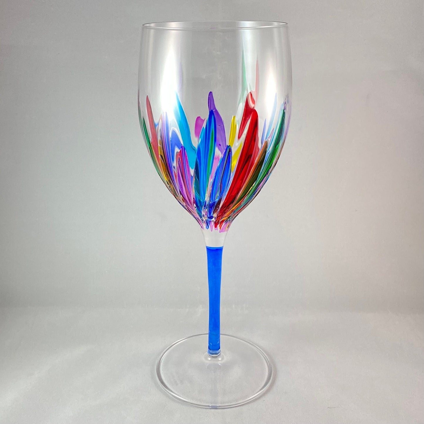 Blue Stem Incanto Venetian Glass Wine Glass - Handmade in Italy, Colorful Murano Glass