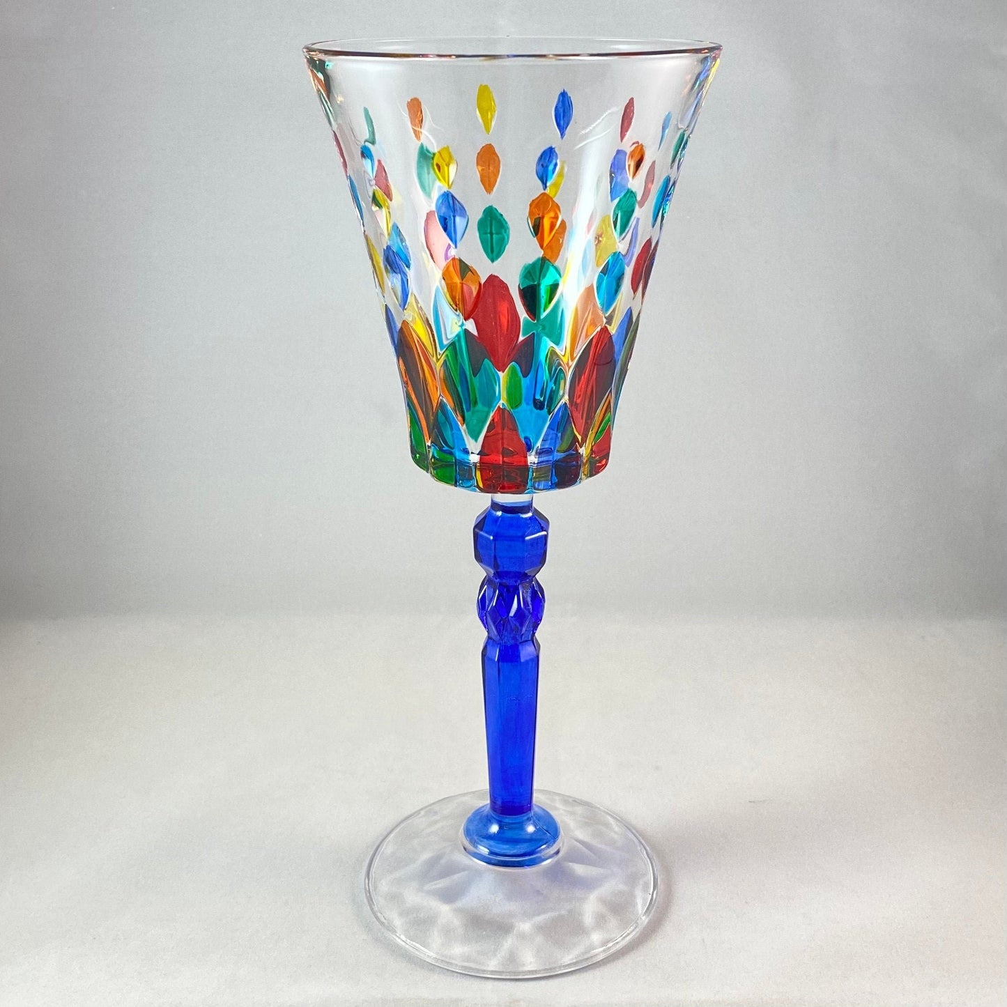 Blue Stem Marilyn Venetian Glass Wine Glass - Handmade in Italy, Colorful Murano Glass