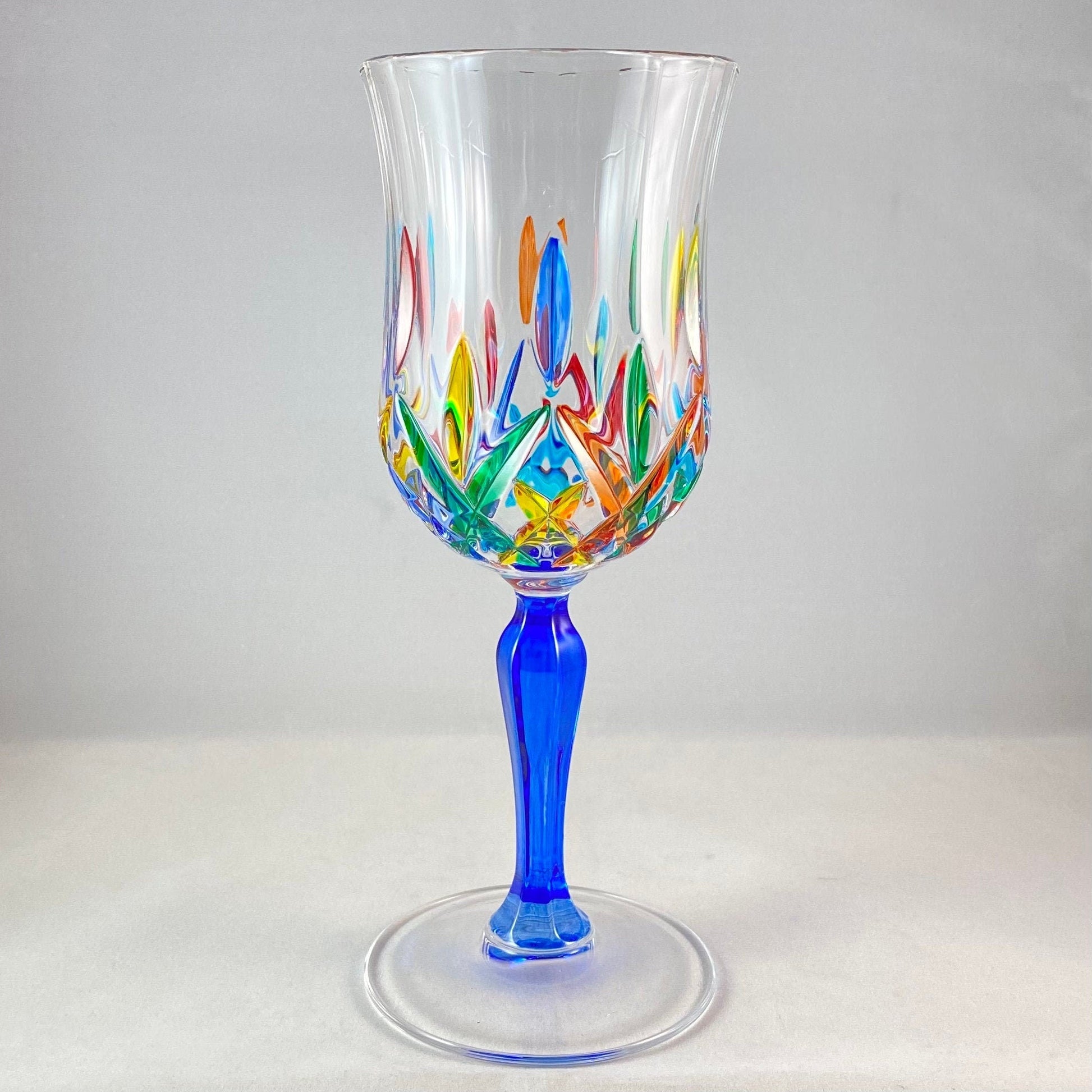 Blue Stem Opera Venetian Glass Wine Glass - Handmade in Italy, Colorful Murano Glass