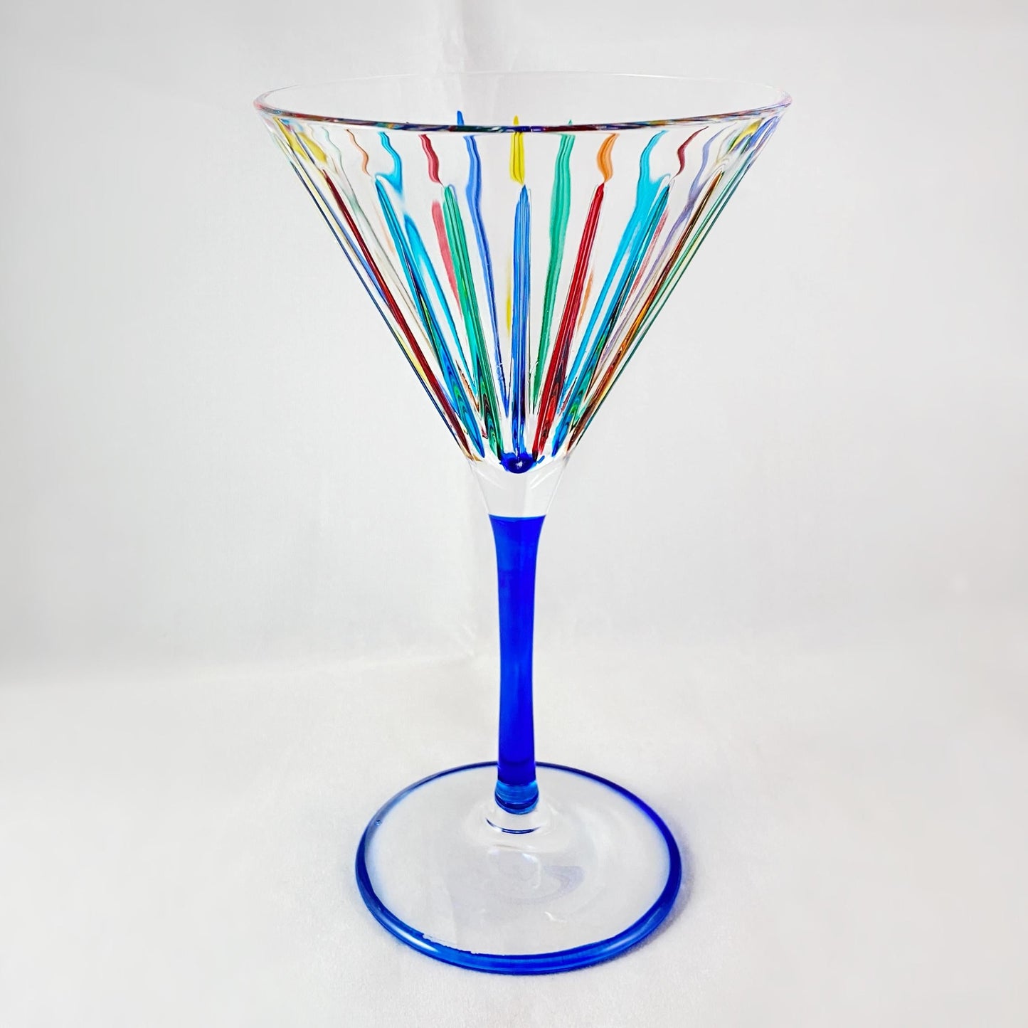 Blue Stem Timeless Outline Venetian Martini Glass - Handmade in Italy, Colorful Murano Glass