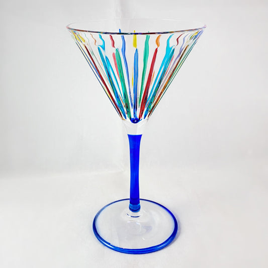 Blue Stem Timeless Outline Venetian Martini Glass - Handmade in Italy, Colorful Murano Glass