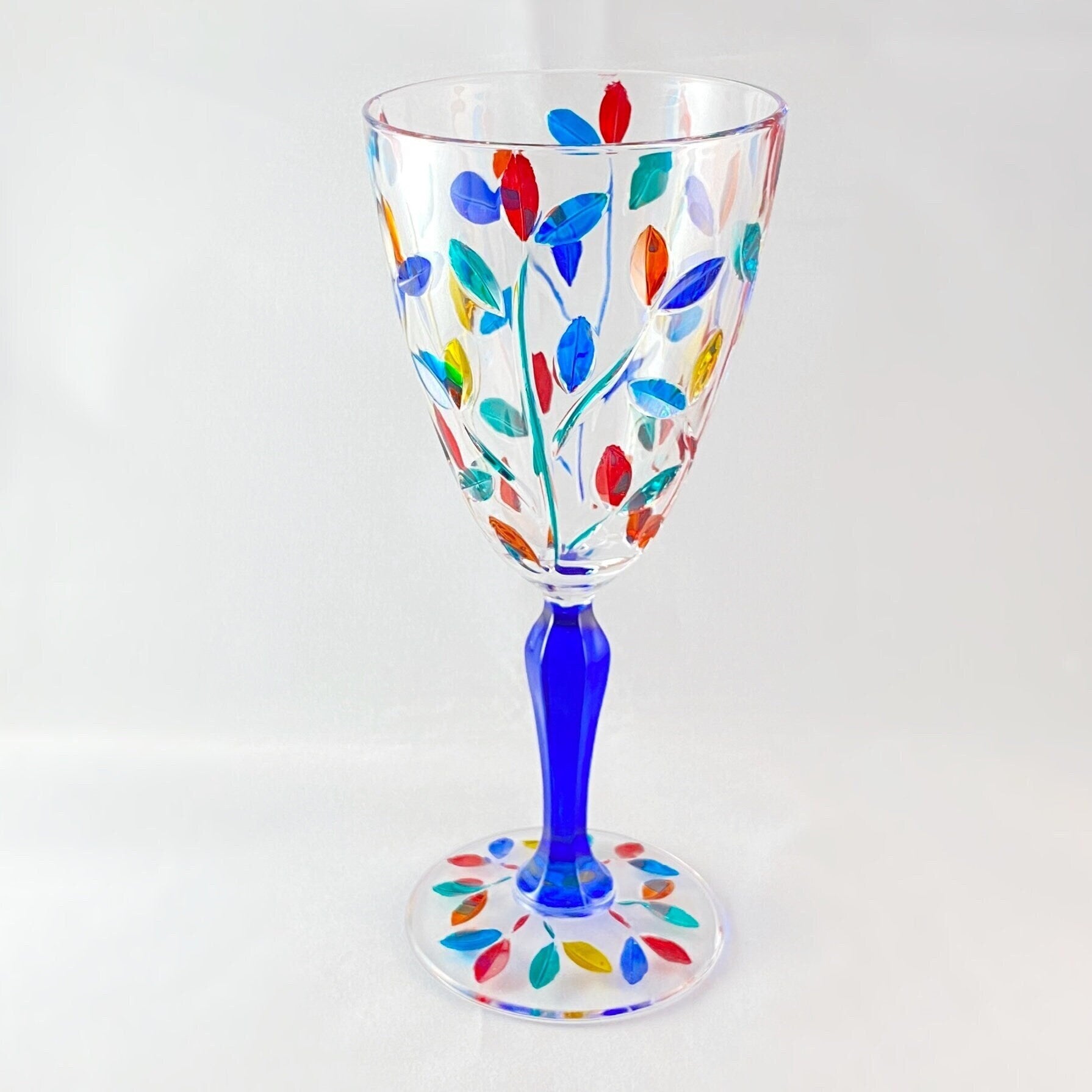 Blue Stem Tree of Life Venetian Glass Wine Glass - Handmade in Italy, Colorful Murano Glass