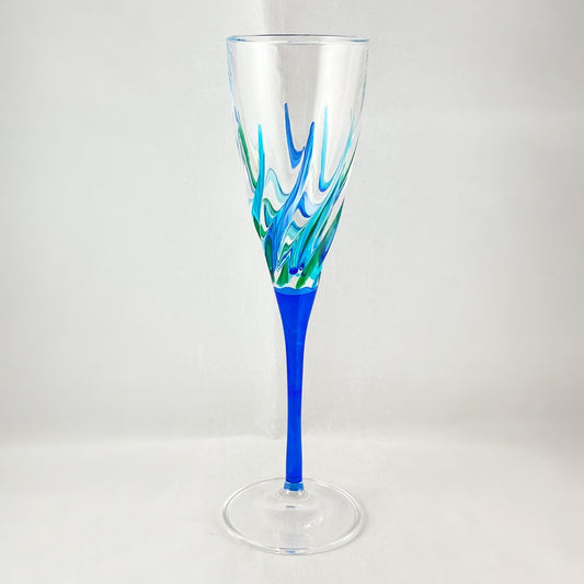 Blue Stem Trix SD Venetian Glass Champagne Flute - Handmade in Italy, Colorful Murano Glass