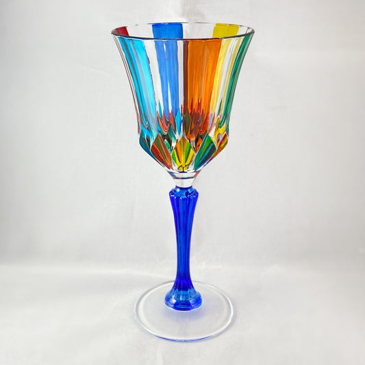 Blue Stem Venetian Glass Adagio Wine Glass - Handmade in Italy, Colorful Murano Glass