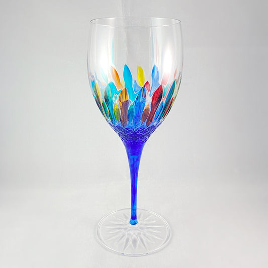 Blue Stem Venetian Glass Diamante Wine Glass - Handmade in Italy, Colorful Murano Glass