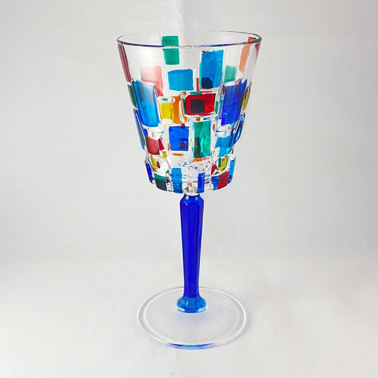 Blue Stem Venetian Glass Frank Lloyd Wright Wine Glass - Handmade in Italy, Colorful Murano Glass