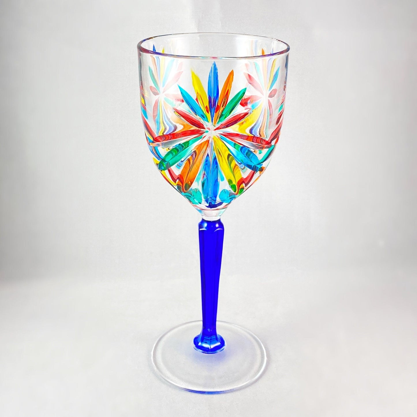 Blue Stem Venetian Glass Oasis Wine Glass - Handmade in Italy, Colorful Murano Glass