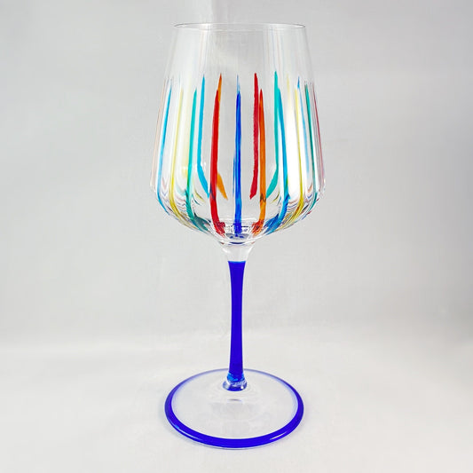 Blue Stem Venetian Glass Timeless Outline Wine Glass - Handmade in Italy, Colorful Murano Glass