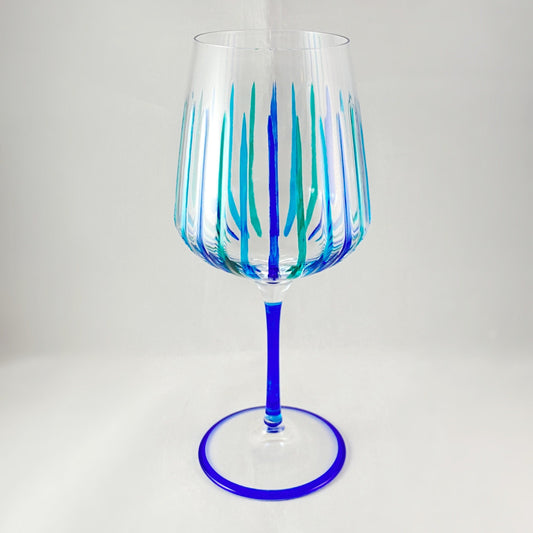 Blue Stem Venetian Glass Timeless SD Outline Wine Glass - Handmade in Italy, Colorful Murano Glass