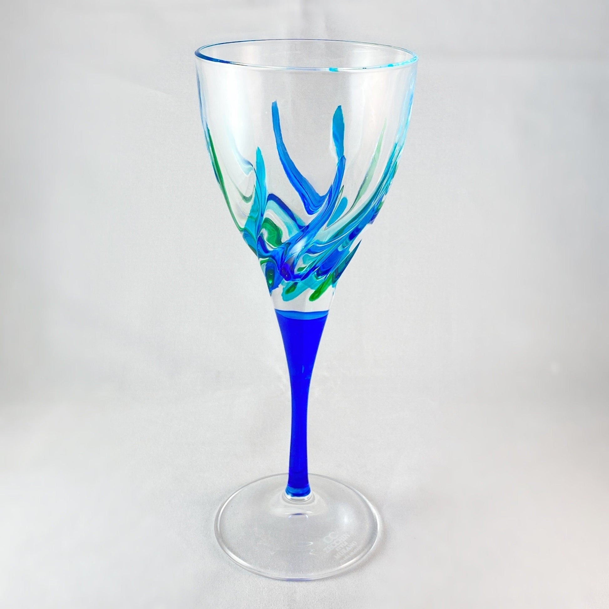 Blue Stem Venetian Glass Trix SD Wine Glass - Handmade in Italy, Colorful Murano Glass