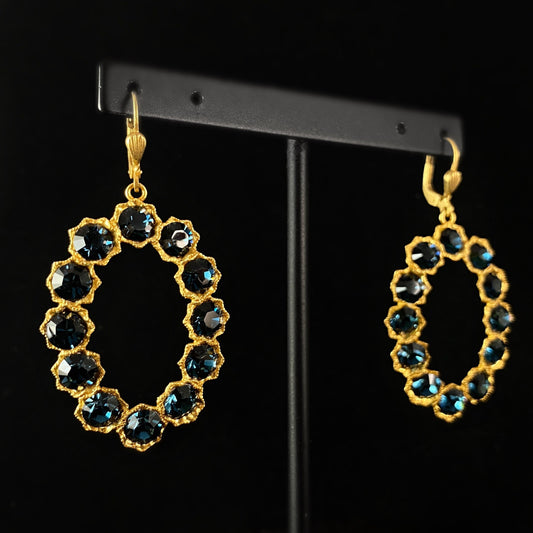 Blue Swarovski Crystal Oval Earrings - La Vie Parisienne by Catherine Popesco