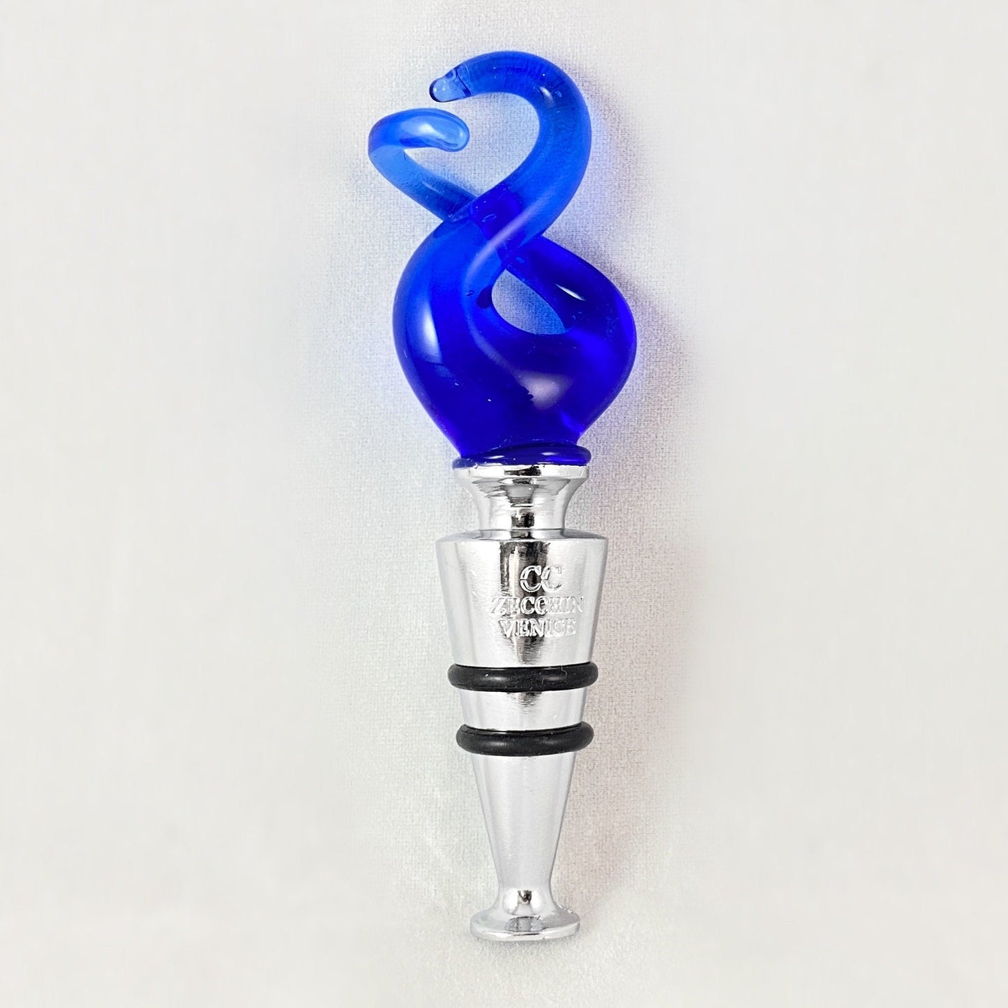 Blue Top Venetian Glass Bottle Stopper - Handmade in Italy, Colorful Murano Glass