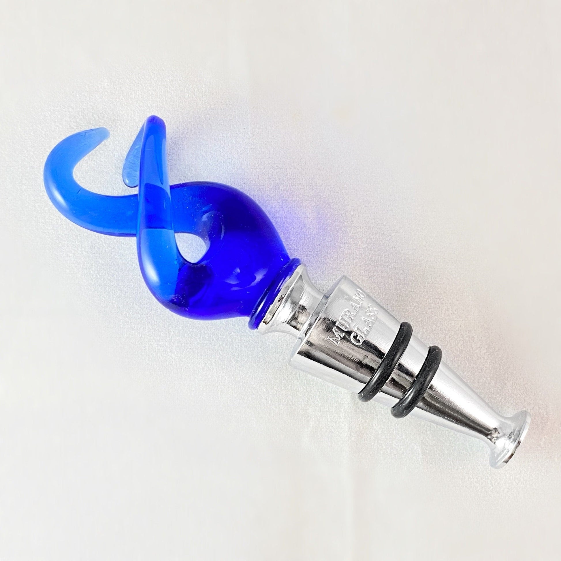 Blue Top Venetian Glass Bottle Stopper - Handmade in Italy, Colorful Murano Glass