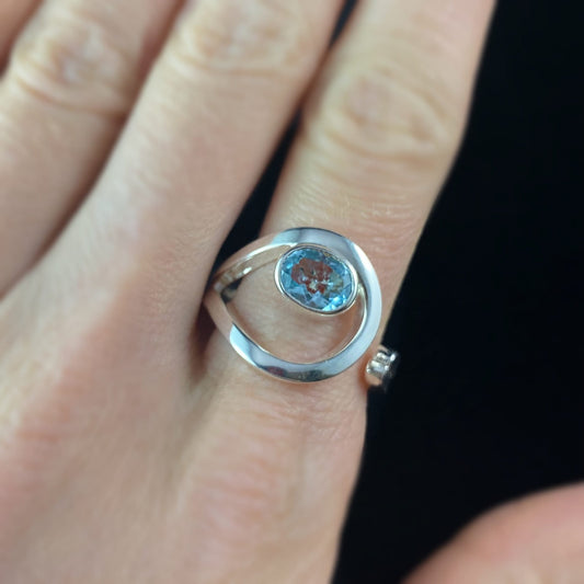 Blue Topaz Handmade Sterling Silver Freeform Ring -Designs by Monica, Size 9