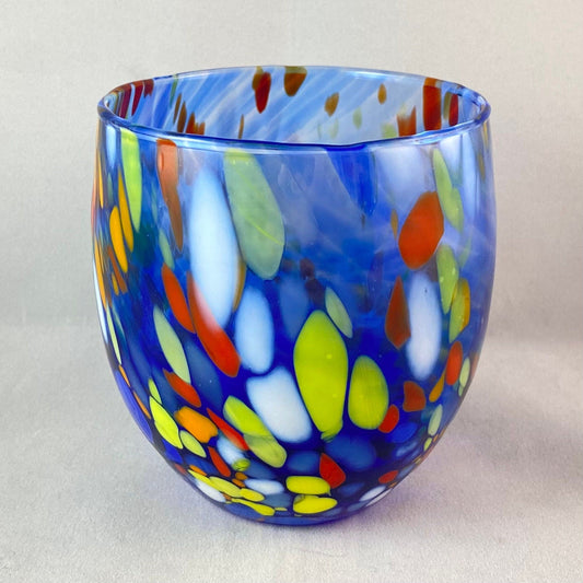 Blue Venetian Glass Stemless Wine Glass - Handmade in Italy, Colorful Murano Glass