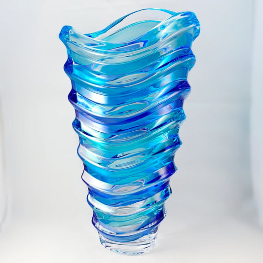 Blue Venetian Glass Wave Vase - Handmade in Italy, Colorful Murano Glass Statement Vase
