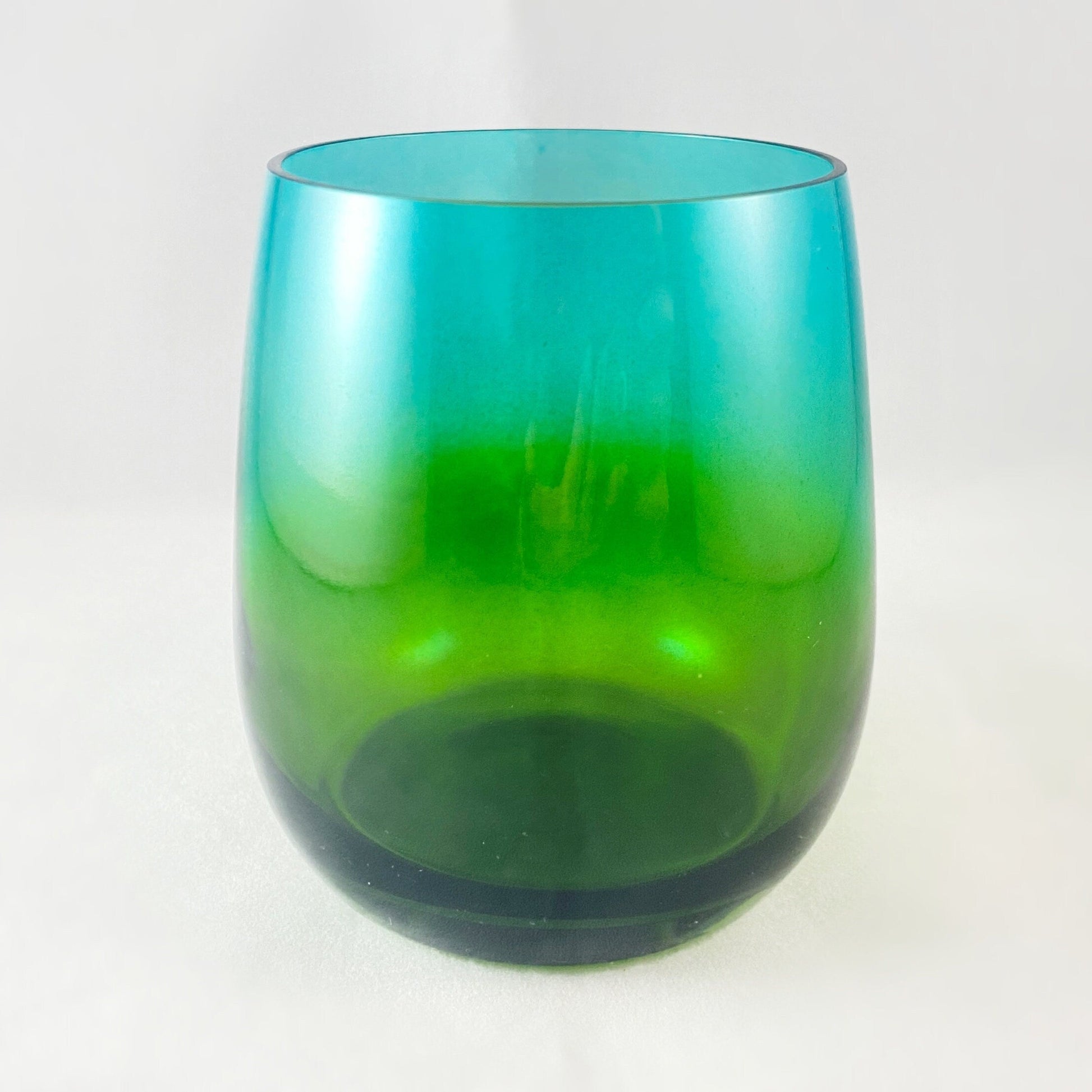 Blue/Green Ombre Gradient Stemless Venetian Wine Glass - Handmade in Italy, Colorful Murano Glass