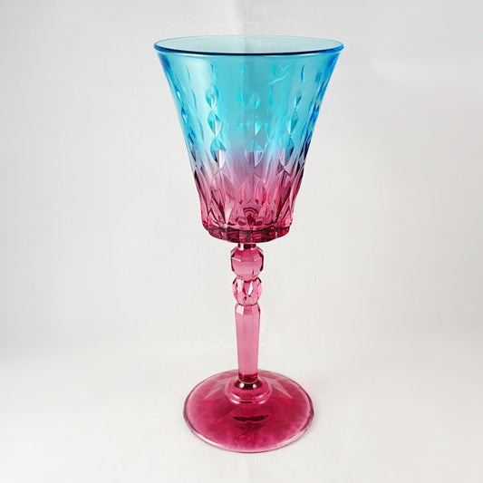 Blue/Pink Ombre Gradient and Diamond Pattern Venetian Glass Wine Glass - Handmade in Italy, Colorful Murano Glass