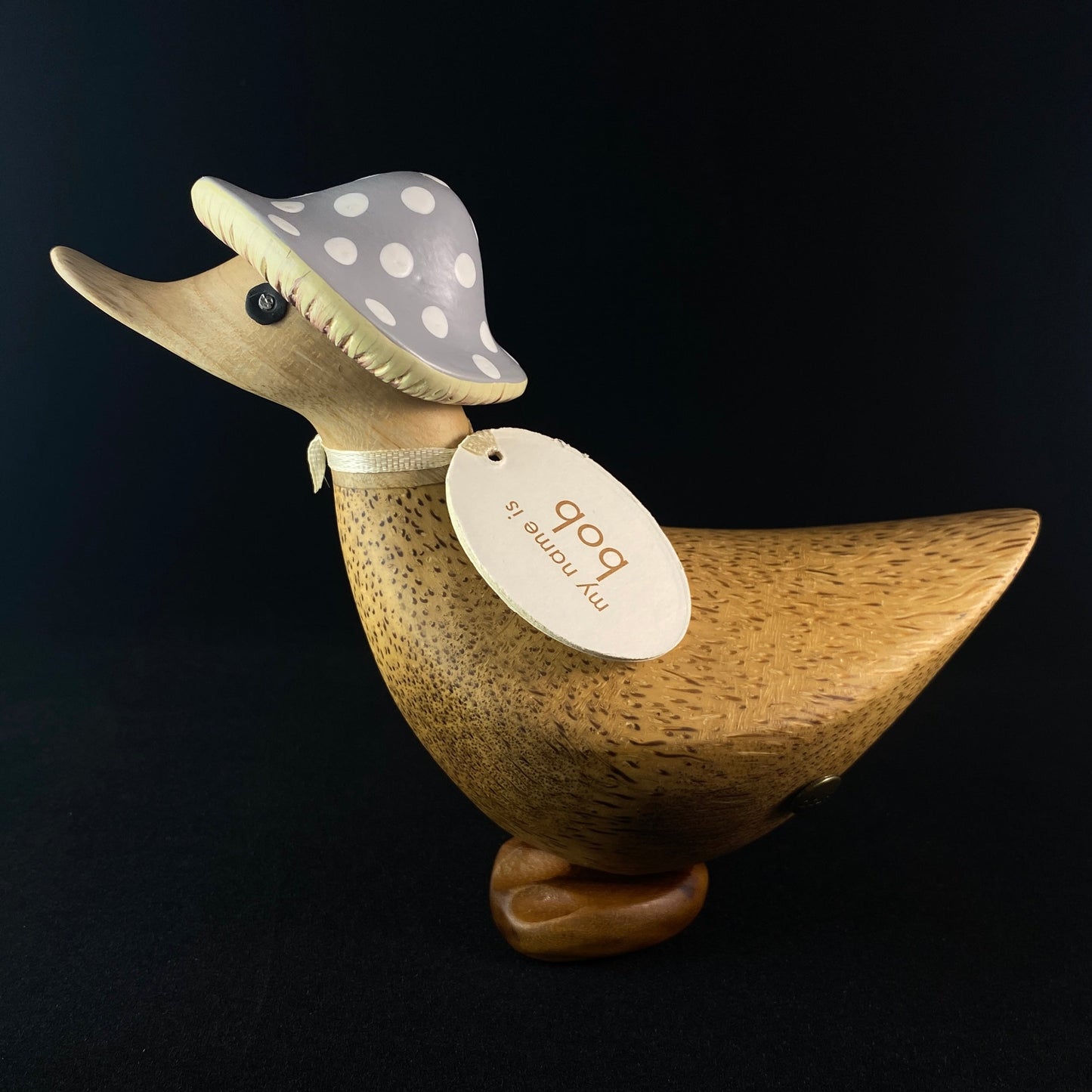 Bob - Hand-carved and Hand-painted Bamboo Duck with Mushroom