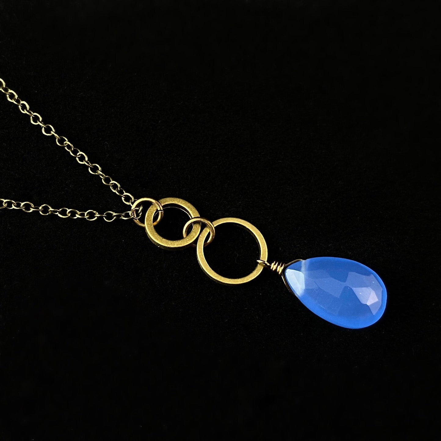 Boho Blue Chalcedony Double Circle Pendant Necklace