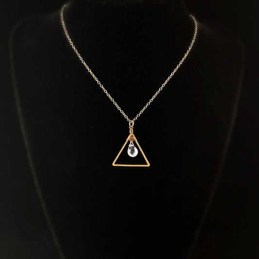 Boho Clear Quartz Wire Wrapped Triangle Necklace