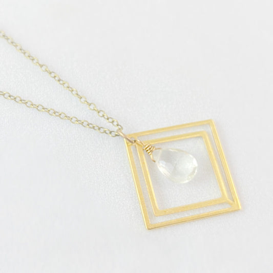 Boho Green Amethyst Diamond Frame Necklace
