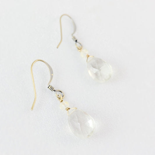 Boho Green Amethyst Teardrop Earrings with Frosted Crystal Bead Accent