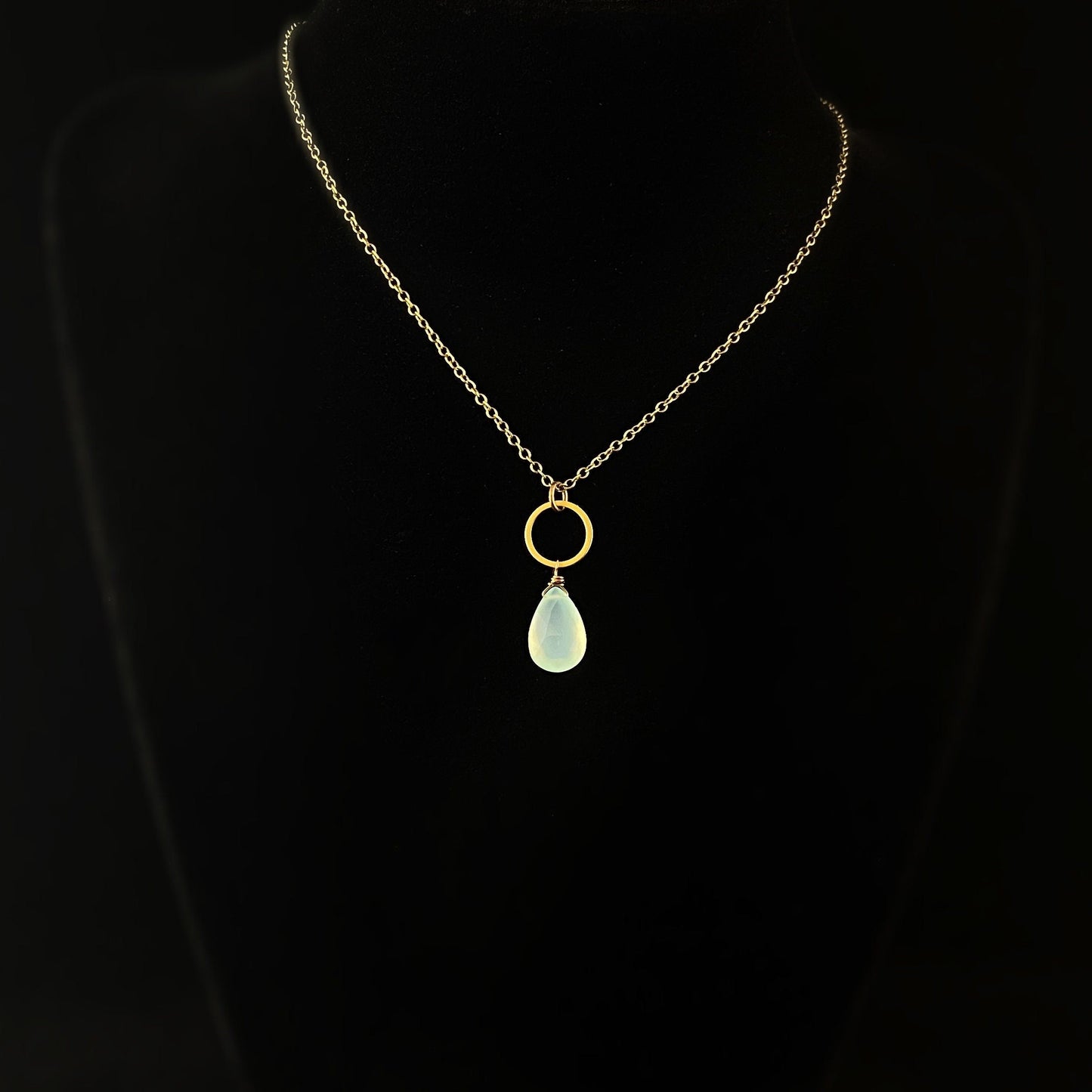 Boho Seafoam Green Chalcedony Circle Pendant Necklace