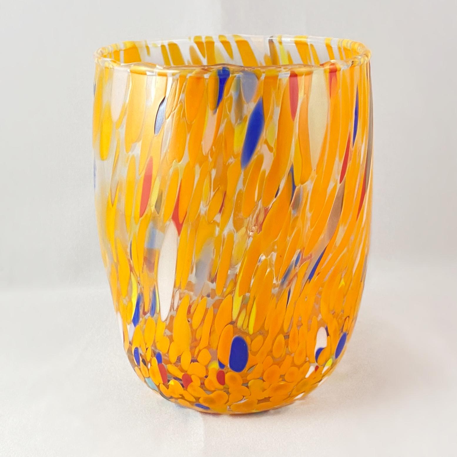 Bright Orange Venetian Glass Drinking Glass - Handmade in Italy, Colorful Murano Glass