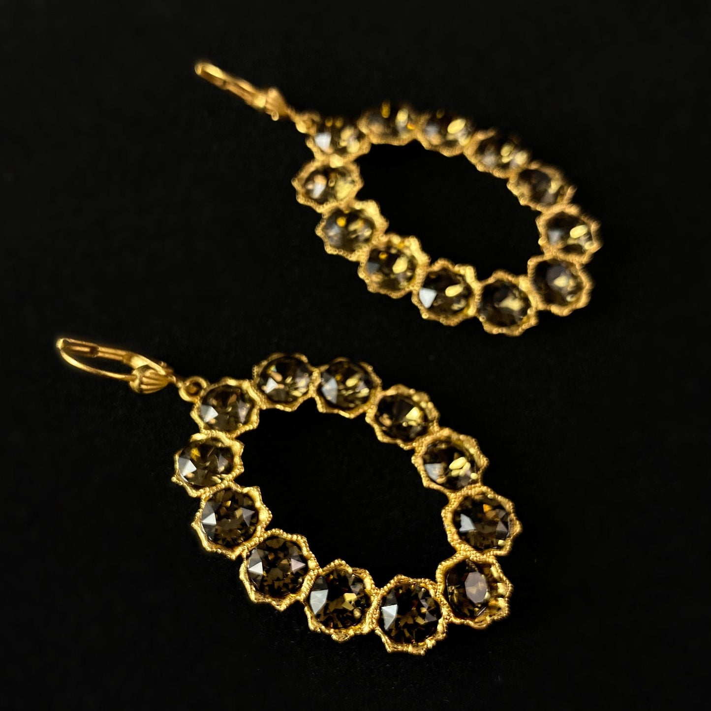 Brown Swarovski Crystal Oval Earrings - La Vie Parisienne by Catherine Popesco
