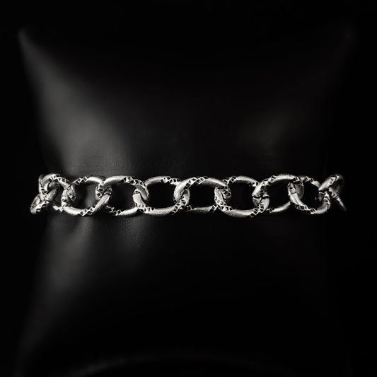 Burnished Silver Chain Link Bracelet With Clear Swarovski Crystal Accent- VBC