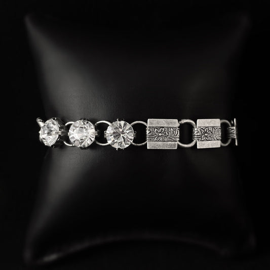 Burnished Silver Link and Chain Clear Swarovski Crystal Bracelet - VBC