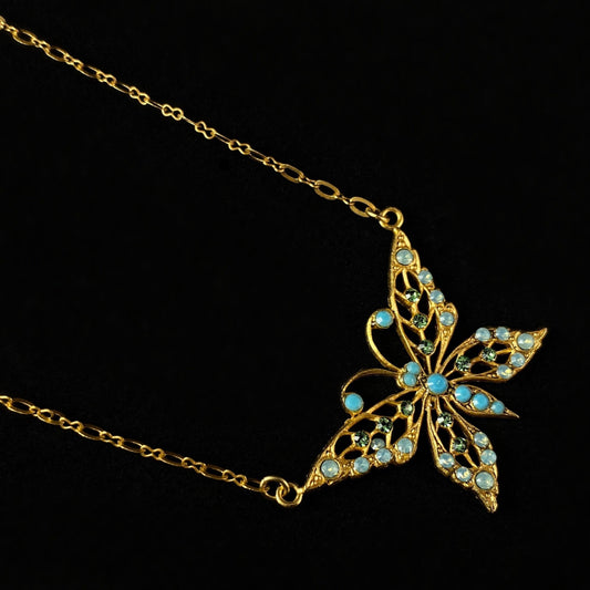 Butterfly Teal Swarovski Crystal Necklace - La Vie Parisienne by Catherine Popesco