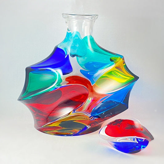 Calypso Whiskey Decanter, Venetian Glass Whiskey Decanter - Handmade in Italy, Colorful Murano Glass
