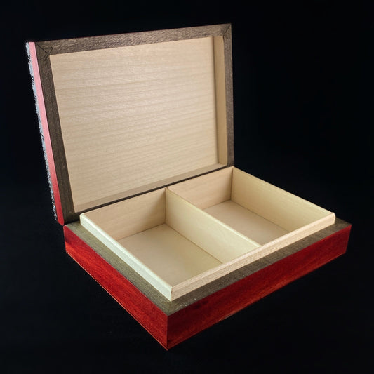 Card Suits Motif Playing Card Box, Handmade Hinged Wooden Treasure Box with Two Compartments