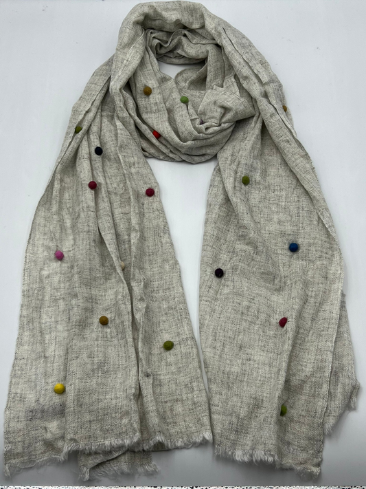 Cashmere Pom Pom Scarf - Beige