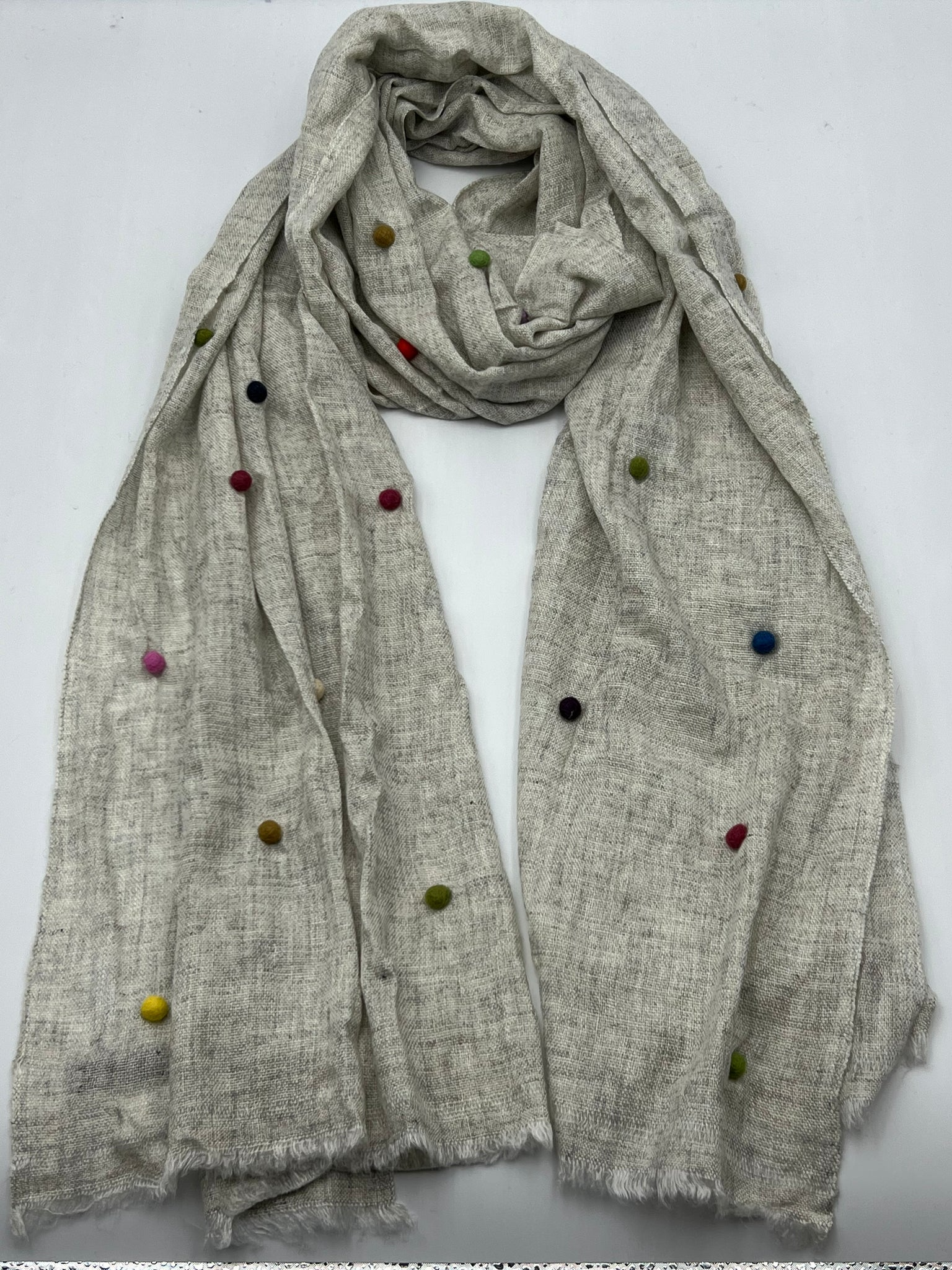 Cashmere Pom Pom Scarf - Beige