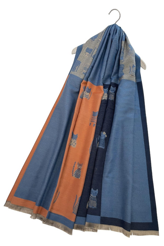 Colorblock Cat Print Reversible Frayed Scarf