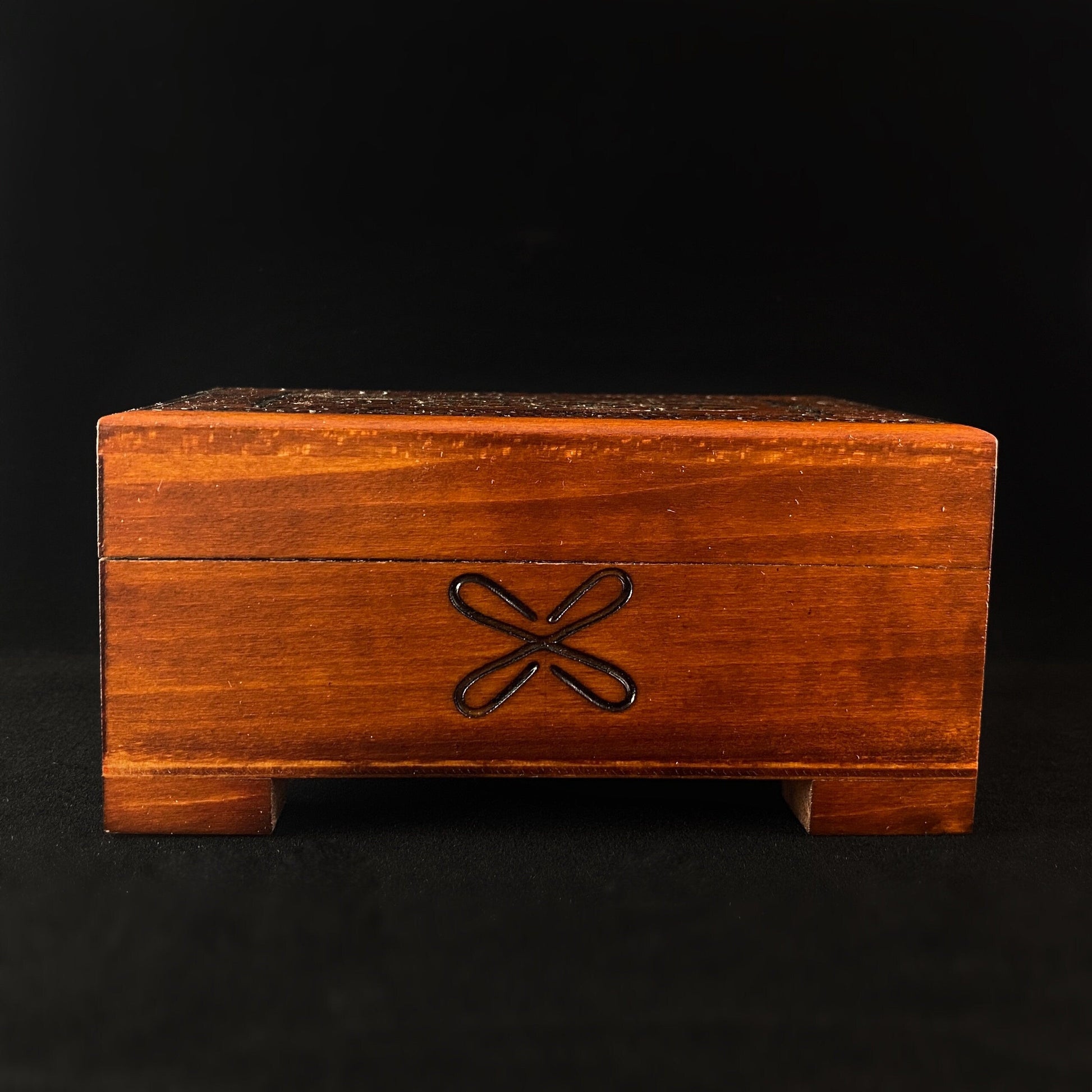 Celtic Patterned Top Jewelry Box, Handmade Hinged Wooden Treasure Box