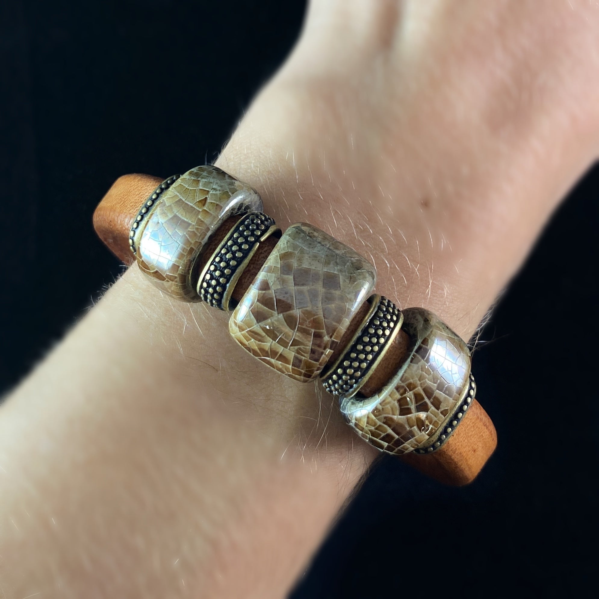 ceramic bead leather bracelet nickel free river rock bracelets 606