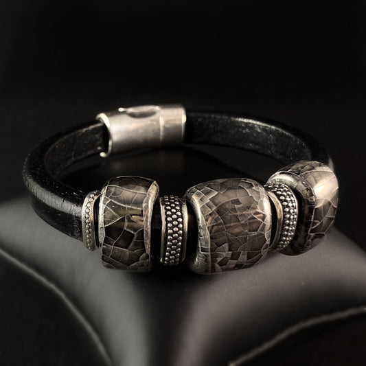 Ceramic Bead Leather Bracelet Nickel Free Storm