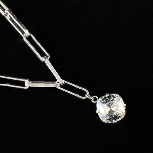 Chain Link Cushion Cut Swarovski Crystal Pendant Necklace - La Vie Parisienne by Catherine Popesco