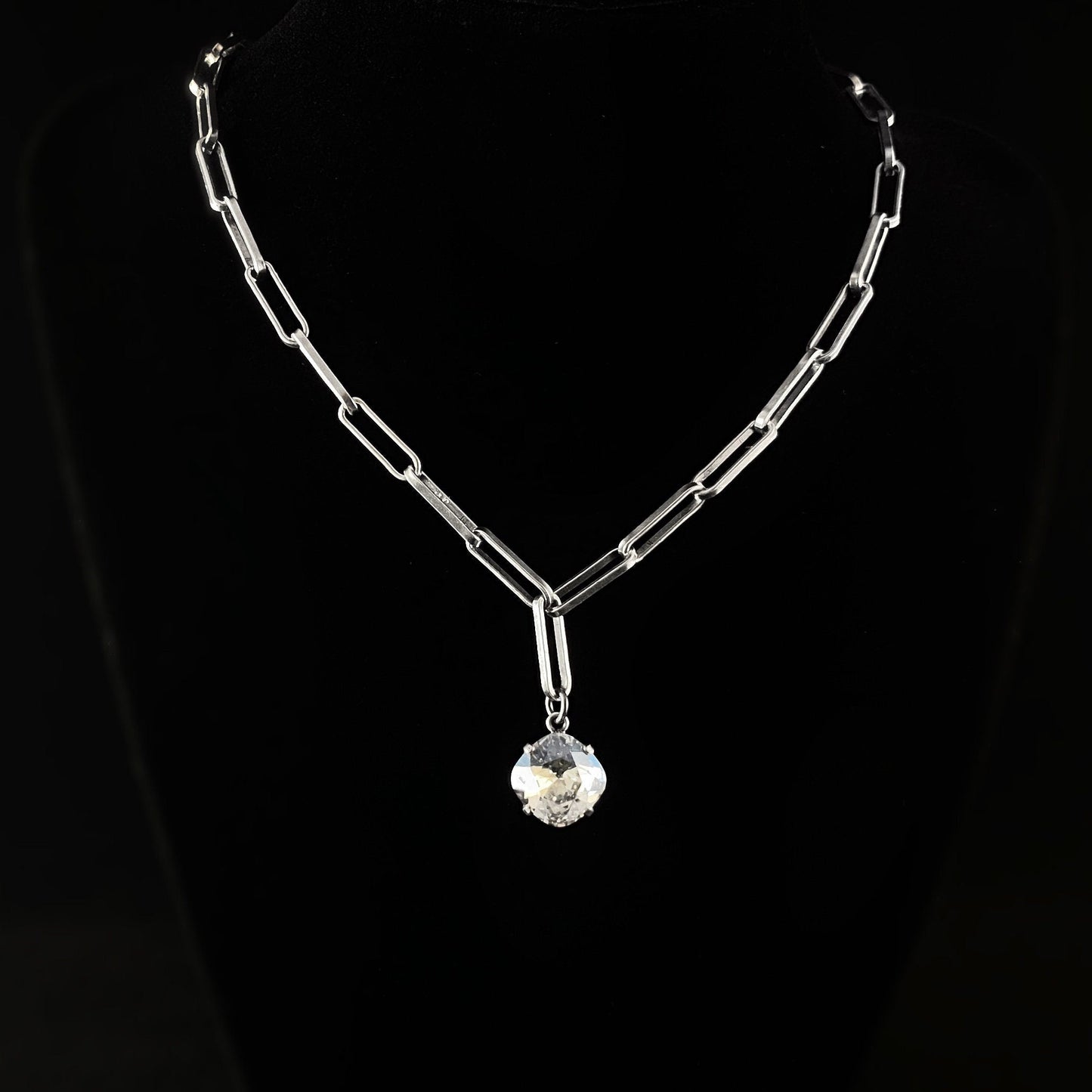 Chain Link Cushion Cut Swarovski Crystal Pendant Necklace - La Vie Parisienne by Catherine Popesco