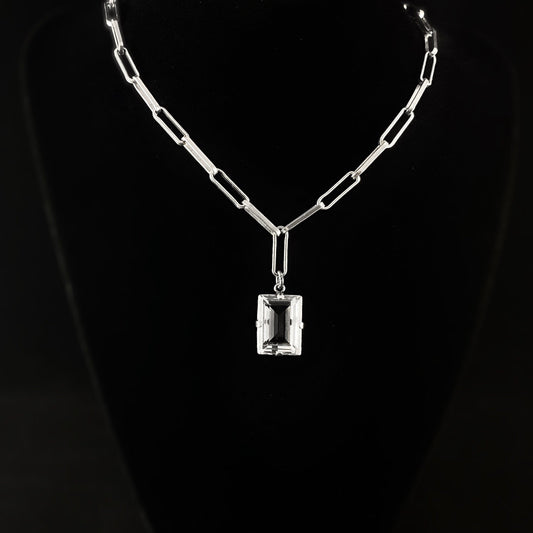 Chain Link Rectangle Cut Swarovski Crystal Pendant Necklace - La Vie Parisienne by Catherine Popesco