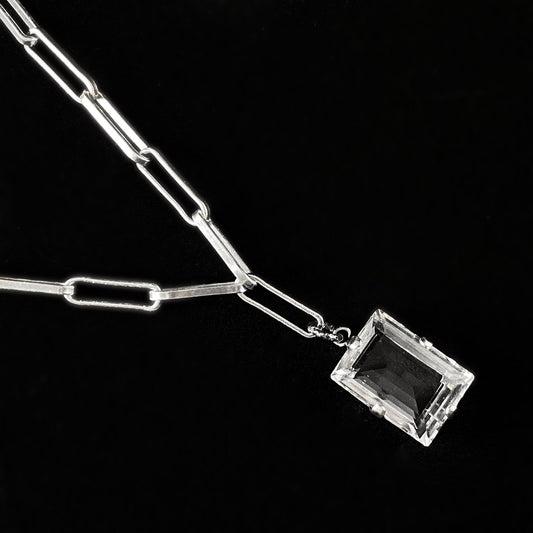 Chain Link Rectangle Cut Swarovski Crystal Pendant Necklace - La Vie Parisienne by Catherine Popesco