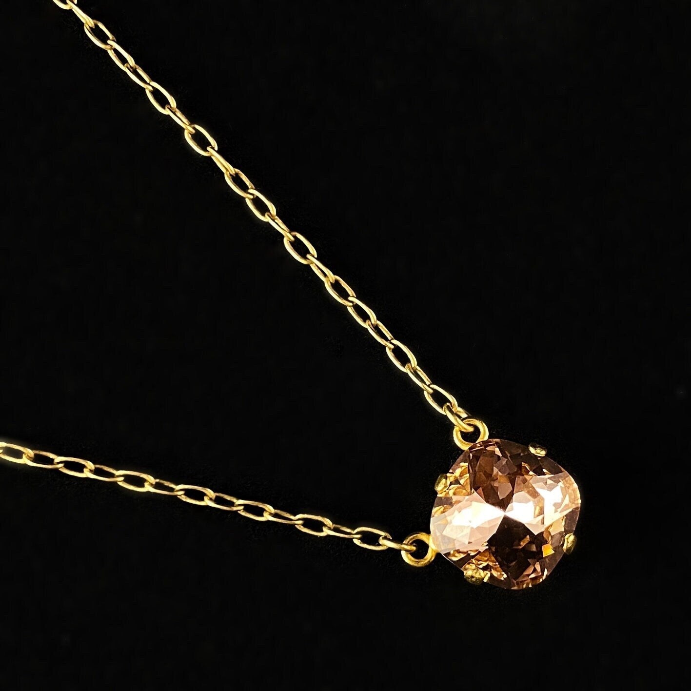 Champagne Pink Cushion Cut Swarovski Crystal Pendant Necklace - La Vie Parisienne by Catherine Popesco
